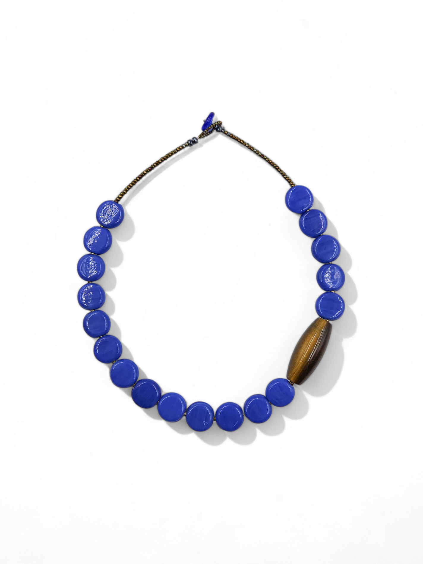 Colar Cores da Índia - azul com olho de tigre
