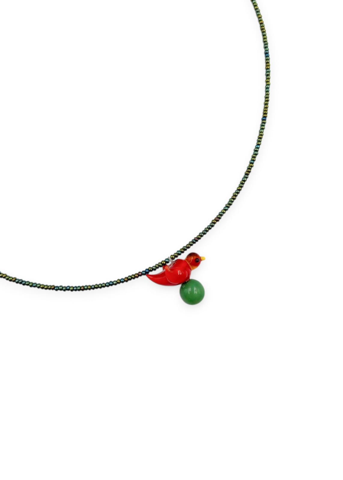 Colar Passarinho - vermelho e verde