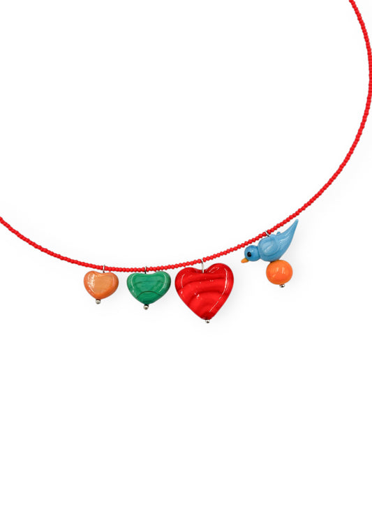 Colar Passarinho Apaixonado - vermelho