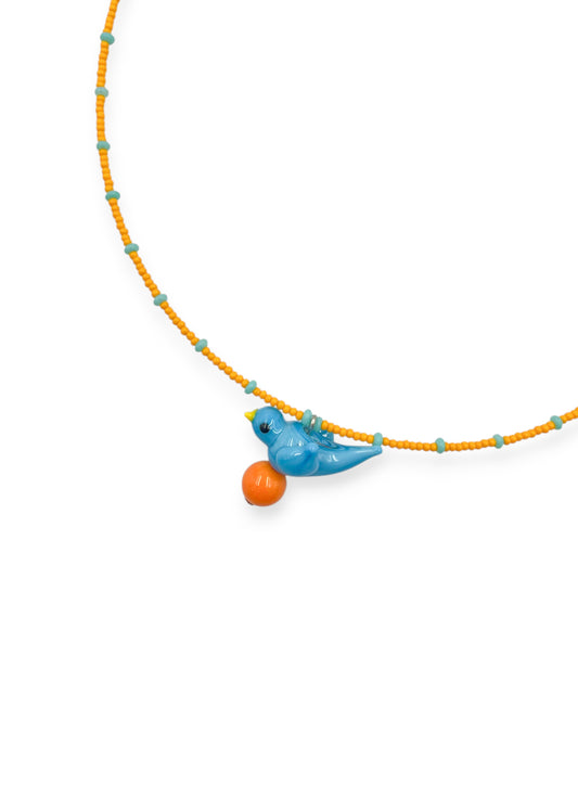 Colar Passarinho - laranja e azul