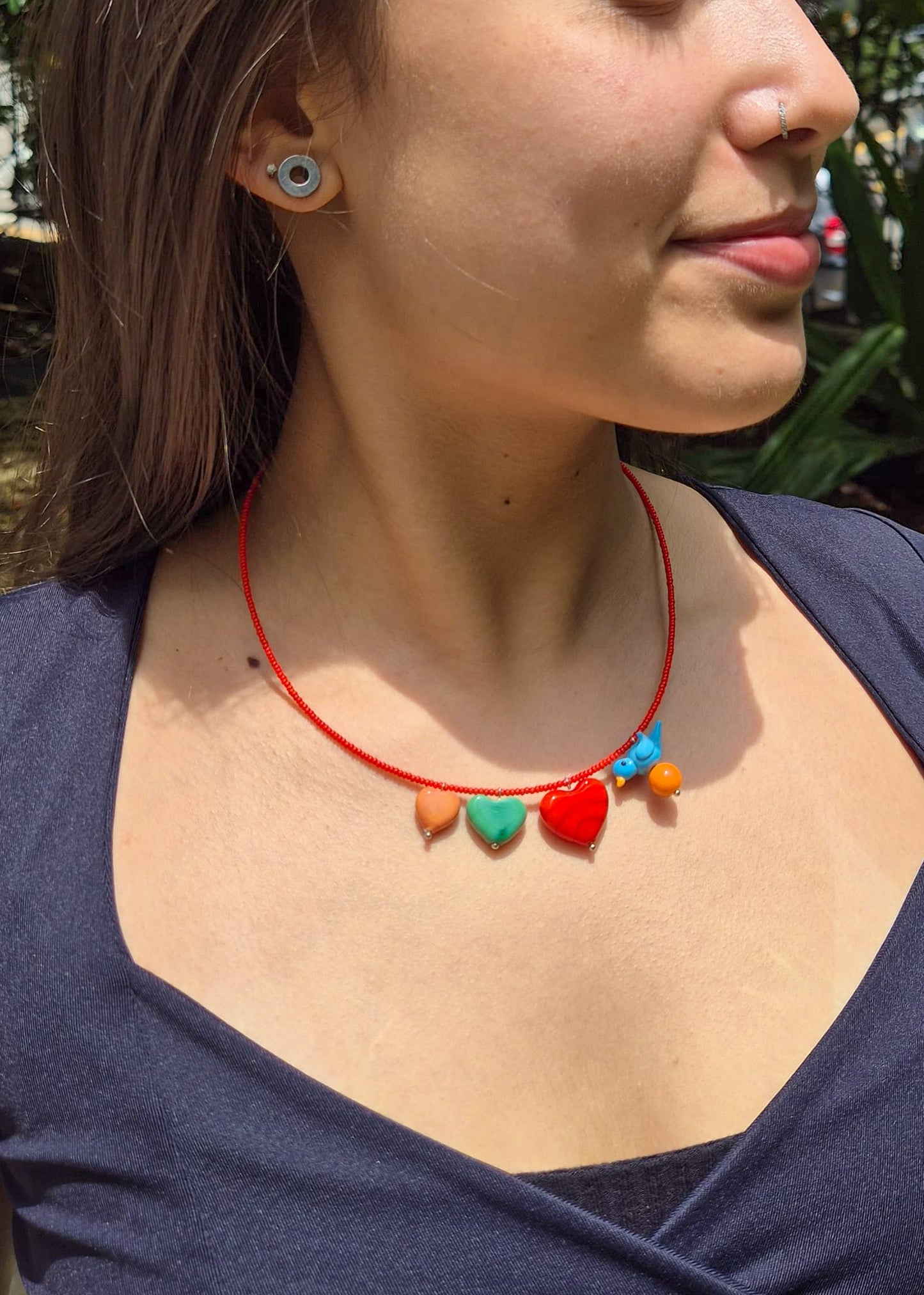 Colar Passarinho Apaixonado - vermelho