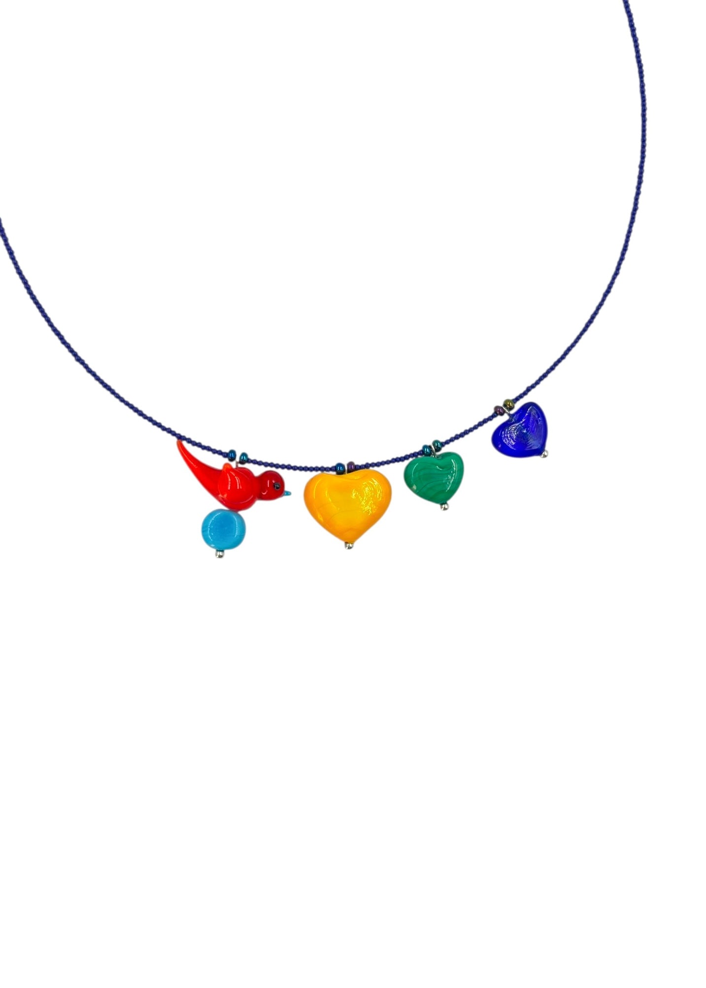 Colar Passarinho Apaixonado - Vermelho e Azul