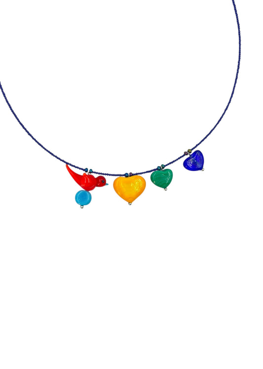 Colar Passarinho Apaixonado - Vermelho e Azul