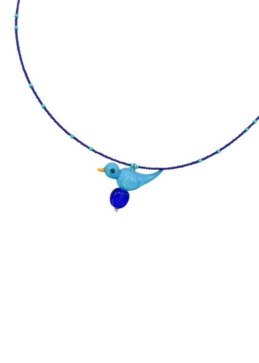 Colar Passarinho - Azul Salpicado