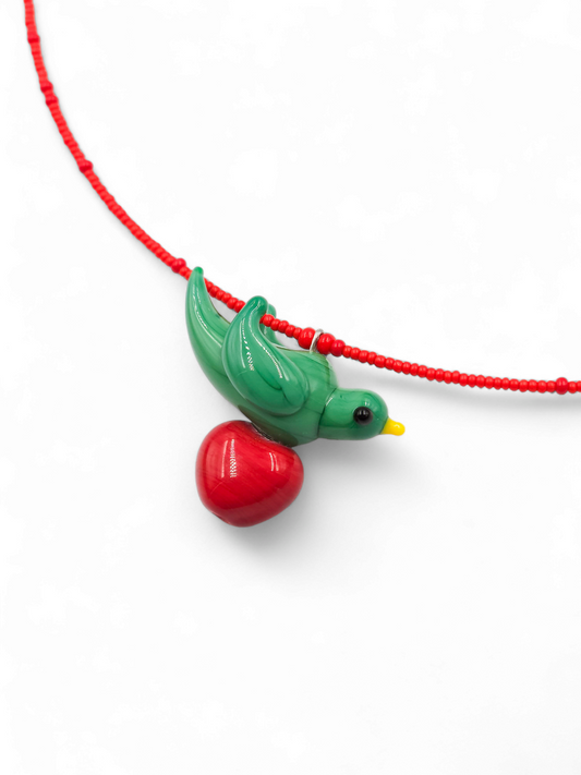 Colar Passarinho - vermelho e verde