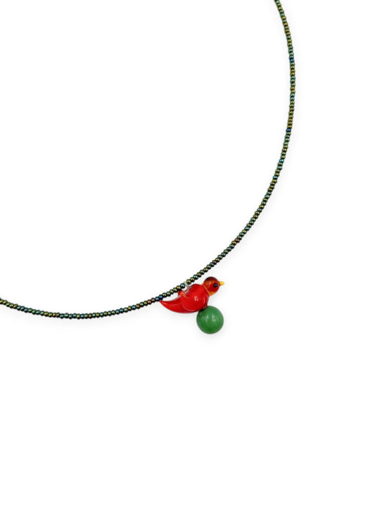 Colar Passarinho - vermelho e verde
