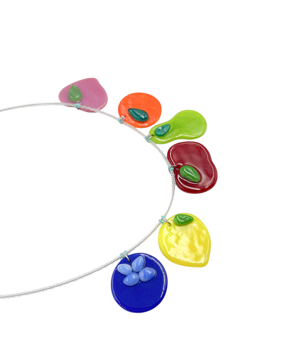 Colar Salada de Frutas - Lá Vem As Frutas - Fusing Glass